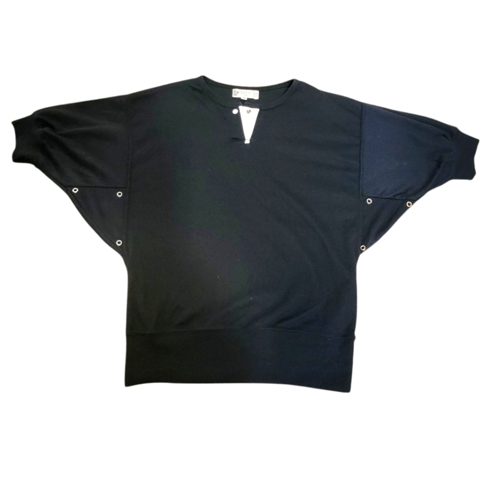 Black Batwing Sleeve Top with Grommet Details